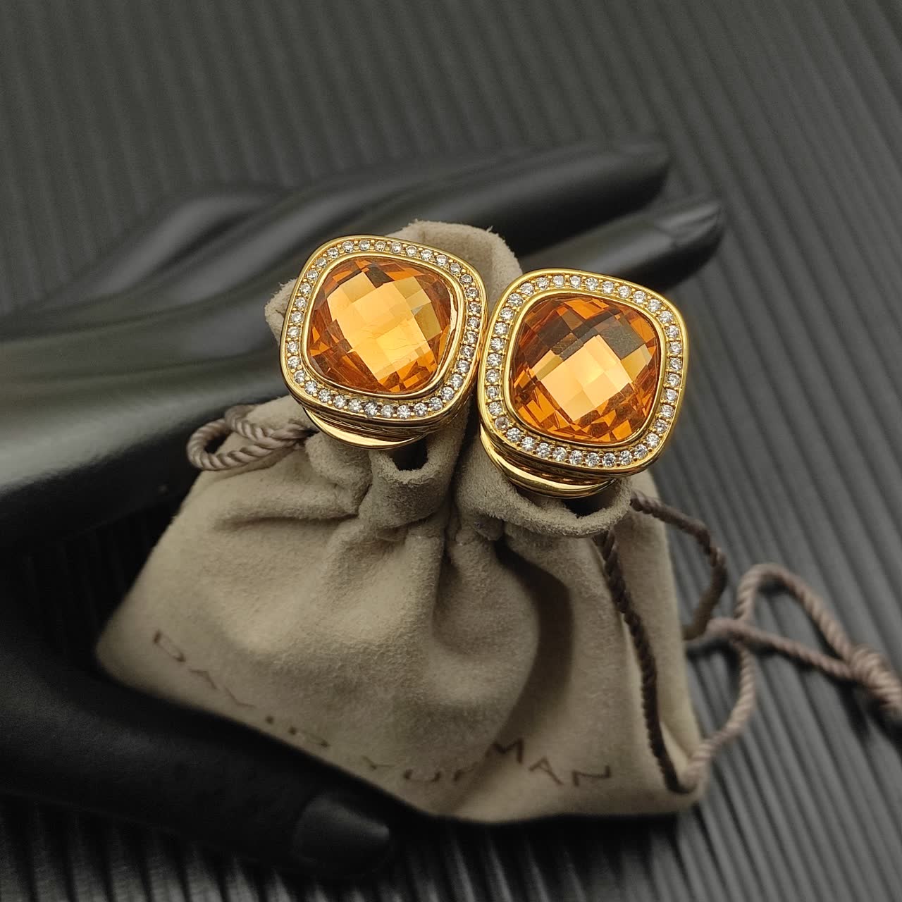 David Yurman Citrine & Diamond Cable Collectibles Clip-On Earrings